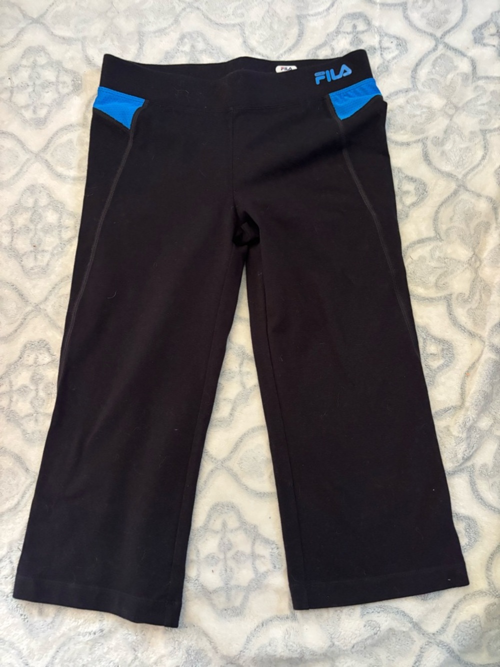 Fila Black Capri Leggings with Blue Panels